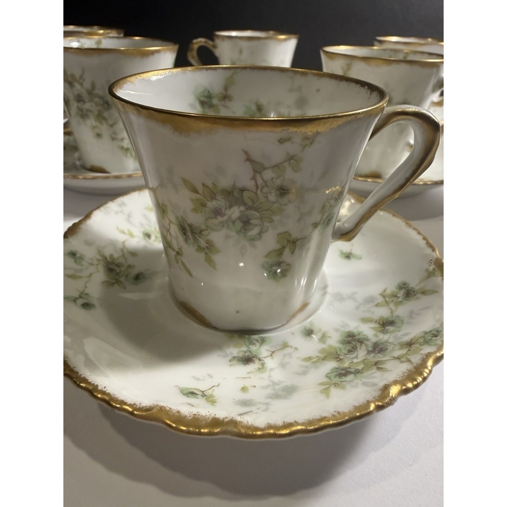 T. Haviland Limoges Schleiger 150b Roses Demitasse Cups Saucers Set 6 + 2 Cups